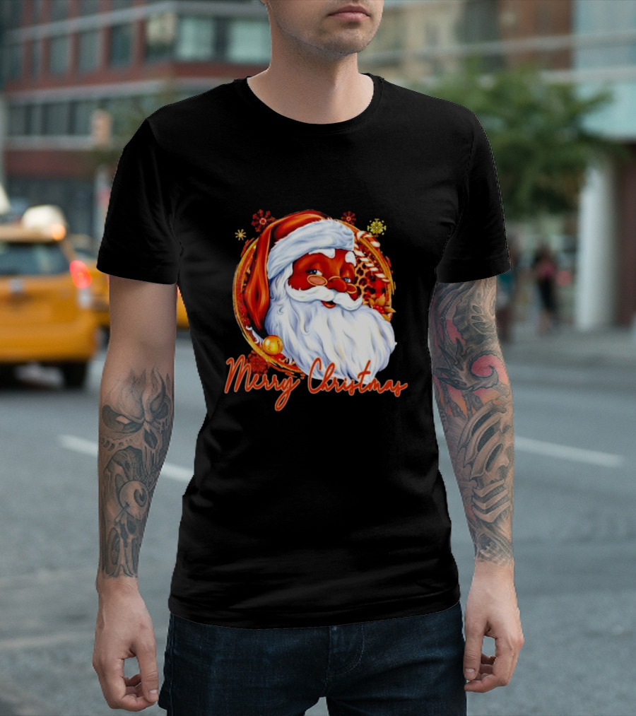 Handsome Black Santa Merry Christmas Festive Joyful Santa Image T-Shirt