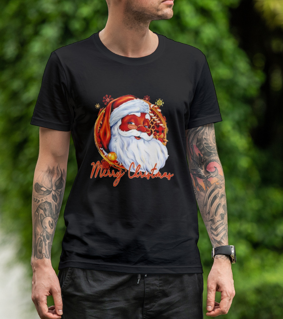 Handsome Black Santa Merry Christmas Festive Joyful Santa Image T-Shirt