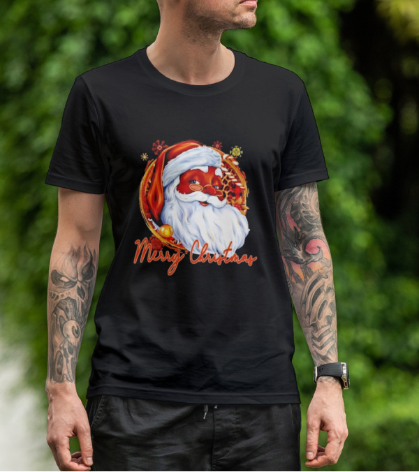 Handsome Black Santa Merry Christmas Festive Joyful Santa Image T-Shirt