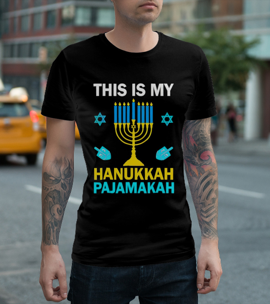 This Is My Hanukkah Pajamakah Menorah Dreidels Star of David T-Shirt