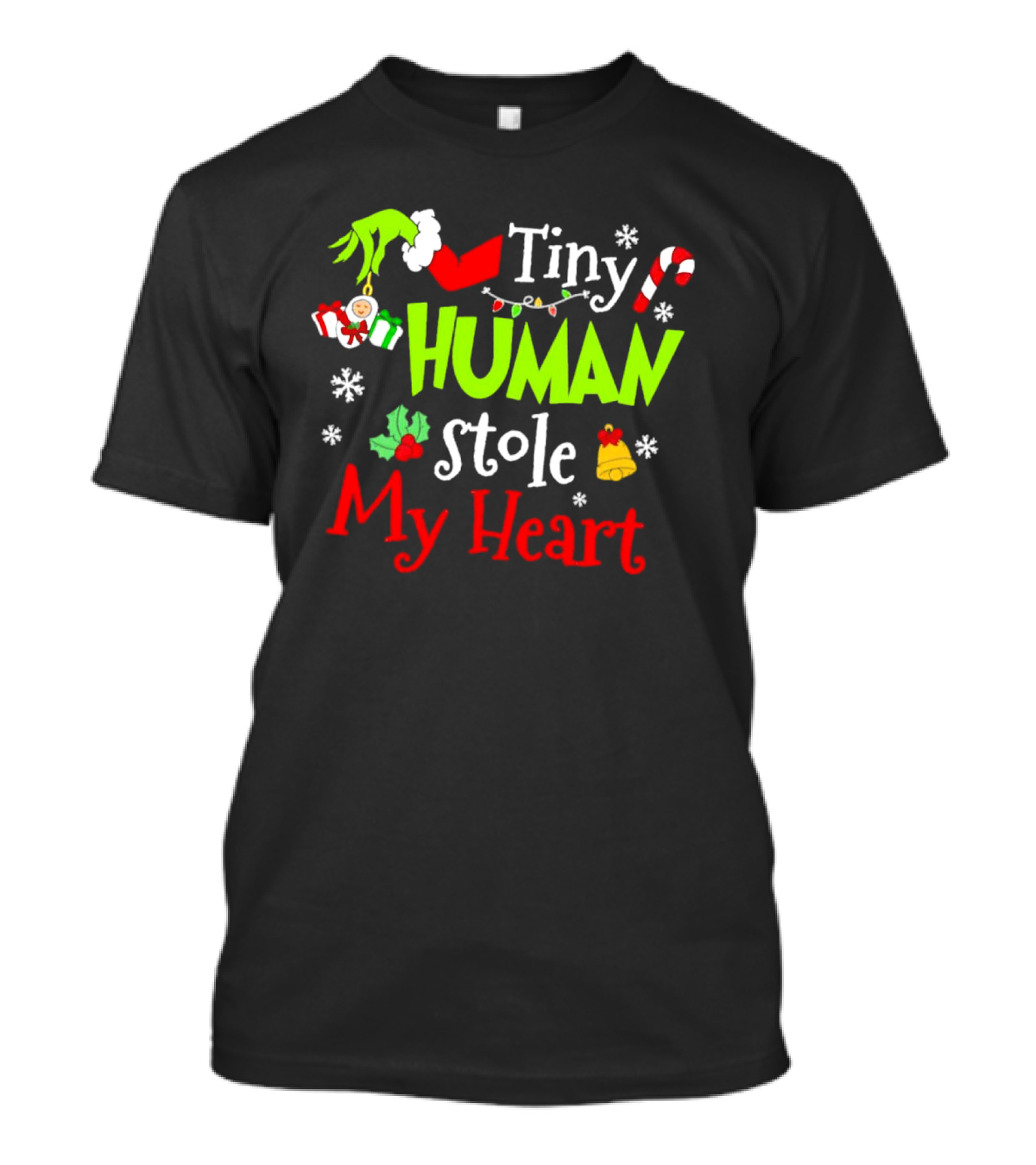 Tiny Human Stole My Heart Grinchmas Xmas With Candy Cane And Gifts T-Shirt