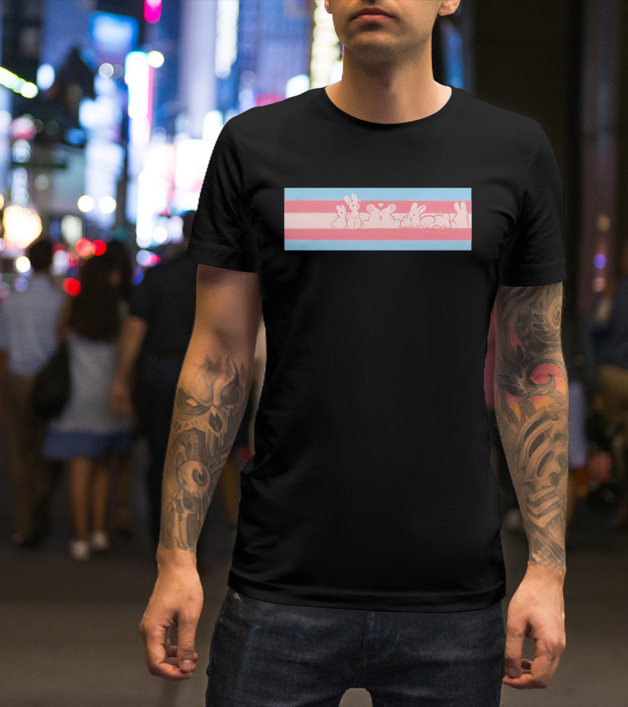 Trans Flag Bunny Band Stripes T-Shirt