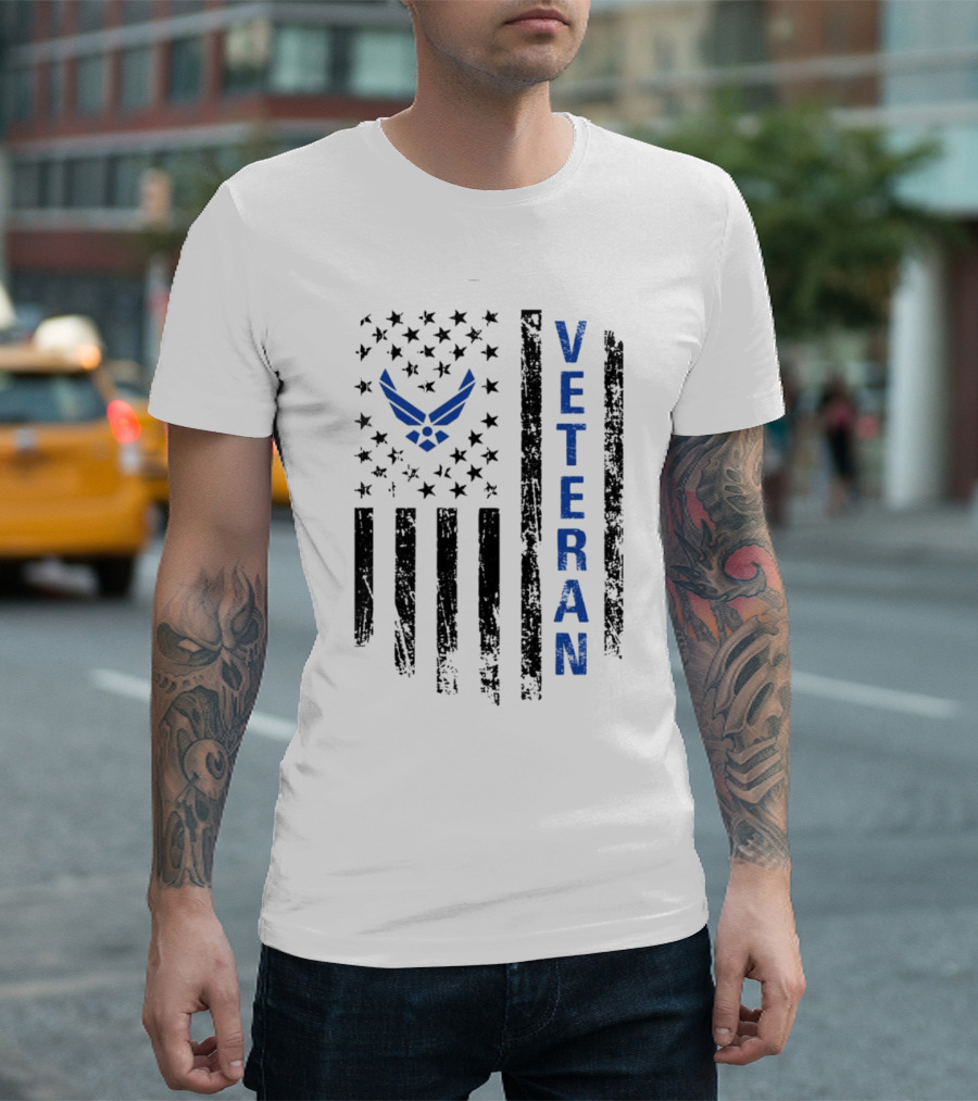 Veteran US Flag Air Force Logo Blue Patriotic T-Shirt
