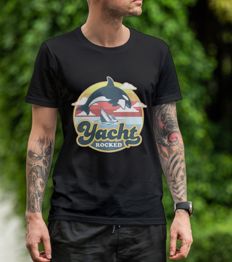 Yacht Rocked Whale Ocean Scene T-Shirt