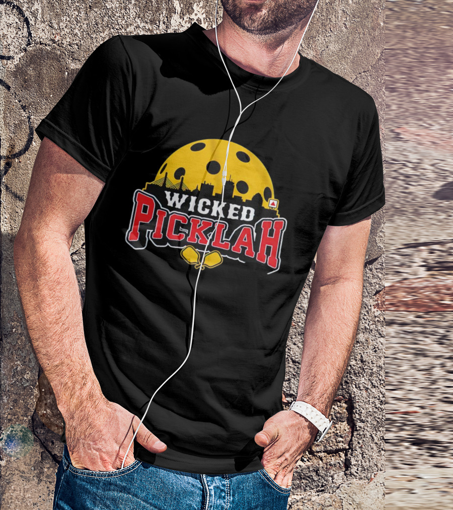 Wicked Picklah Boston Skyline Pickleball Paddle Bridge T-Shirt