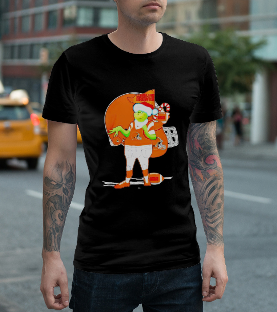 Cleveland Browns Christmas Santa Grinch Football T-Shirt