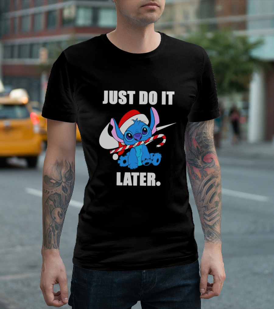Santa Stitch Just Do It Later Christmas T-Shirt
