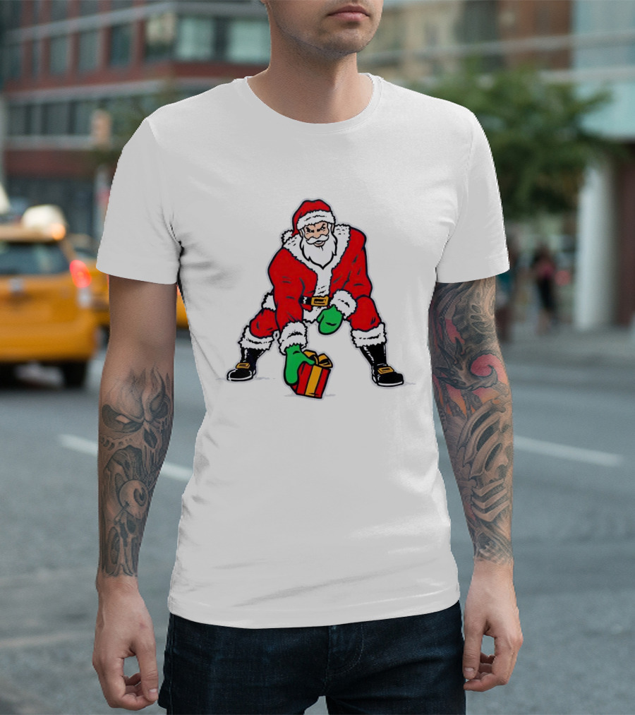 Santa Three Point Stance With Gift Christmas T-Shirt