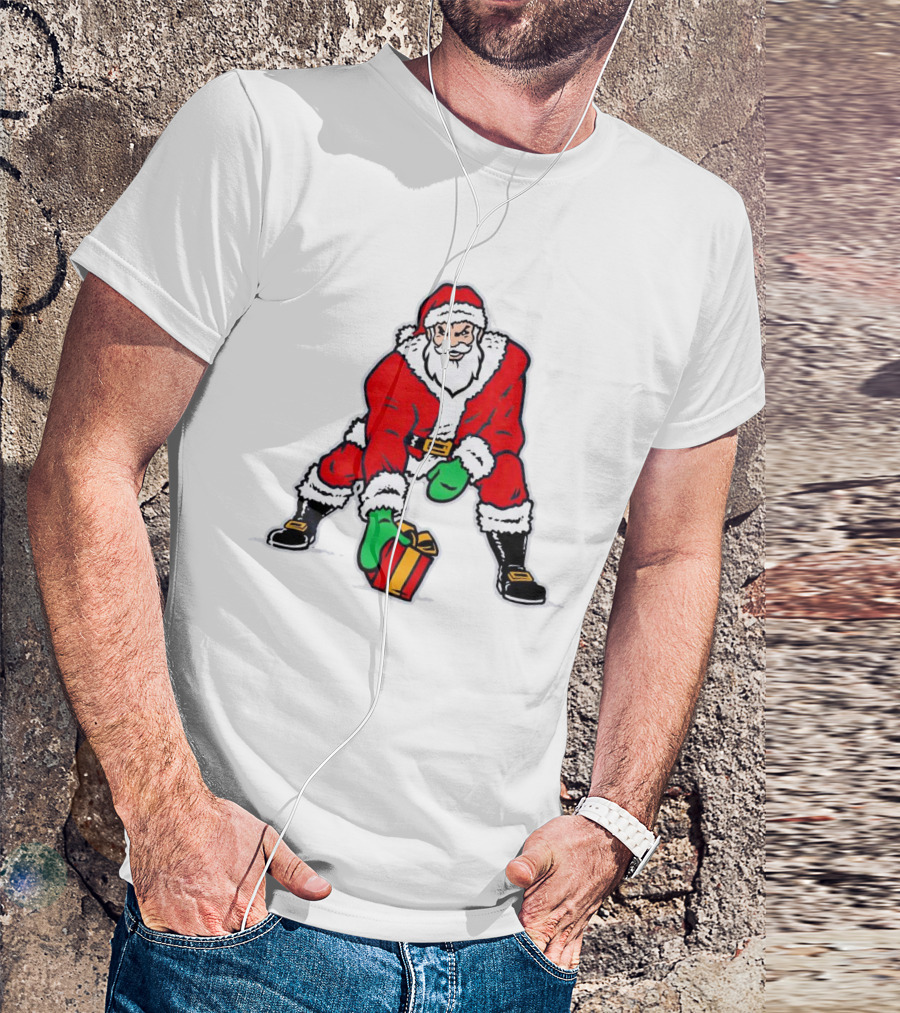 Santa Three Point Stance With Gift Christmas T-Shirt