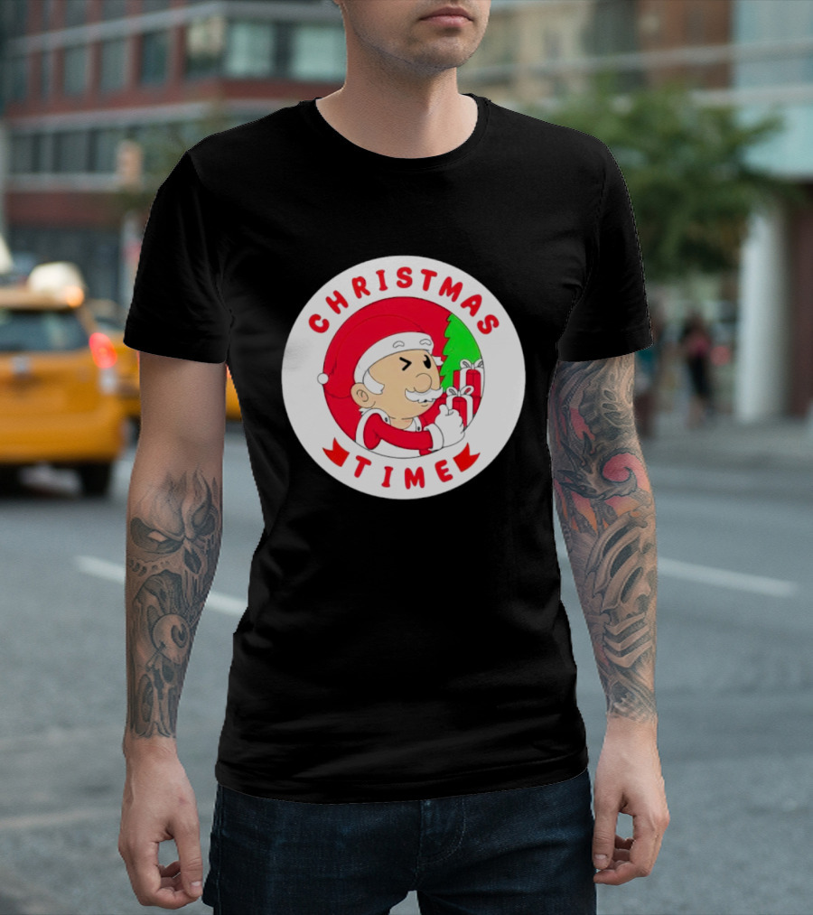 Christmas Time Santa Holding Gifts Circle T-Shirt