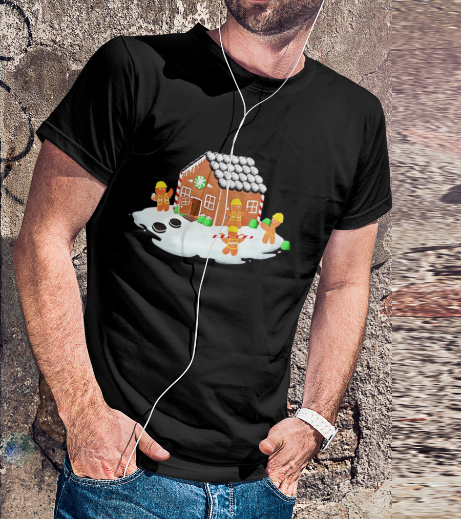 Gingerbread House Construction Crew Christmas Scene T-Shirt