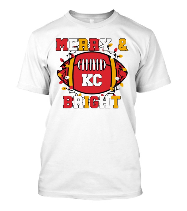 Kansas City Chiefs KC Merry And Bright Football Christmas T-Shirt