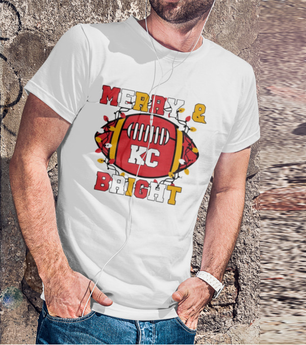 Kansas City Chiefs KC Merry And Bright Football Christmas T-Shirt