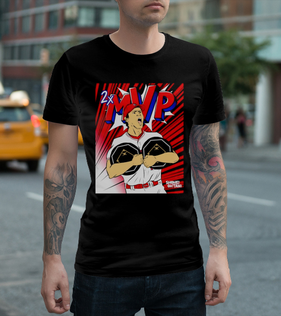 Los Angeles Angels Shohei Ohtani 2x MVP Comic T-Shirt