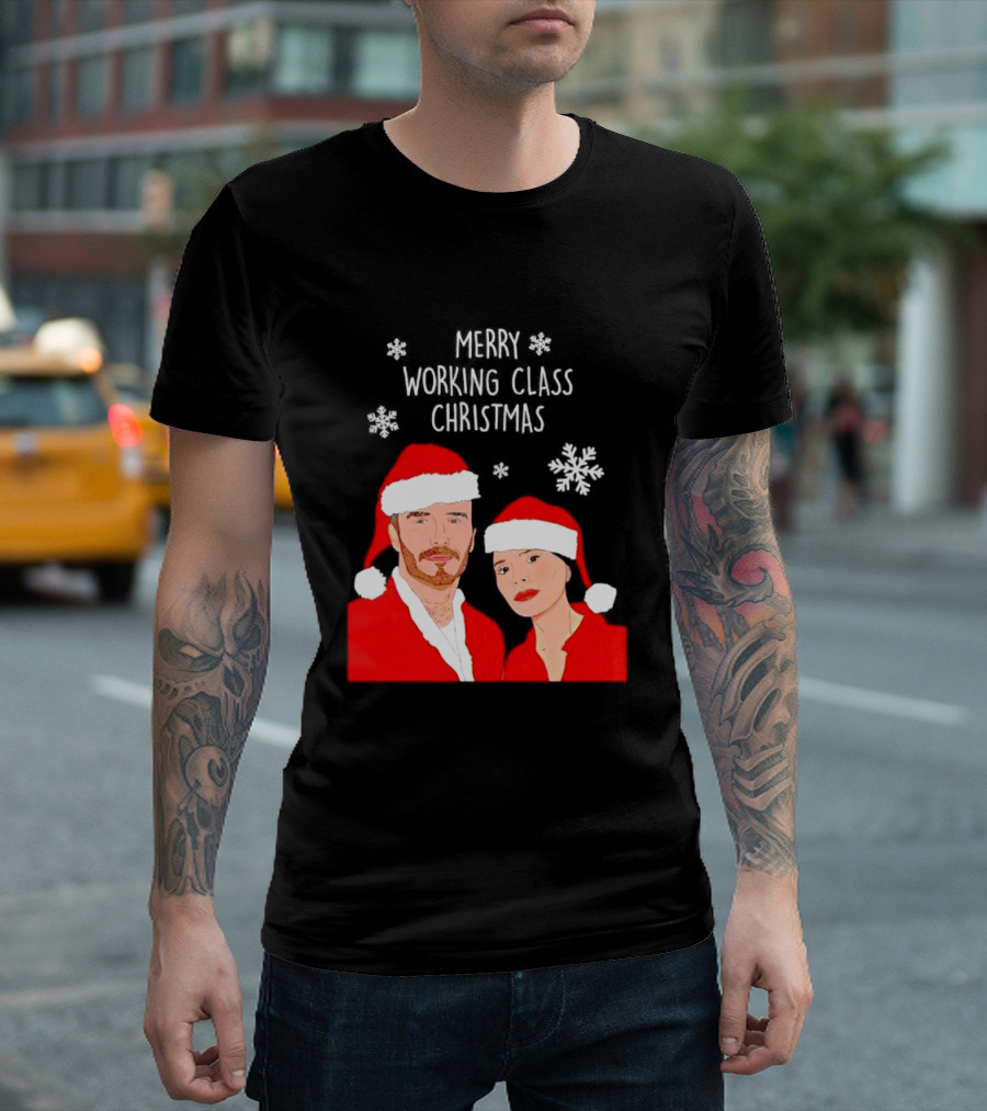 Merry Working Class Christmas Santa Couple Snowflakes T-Shirt