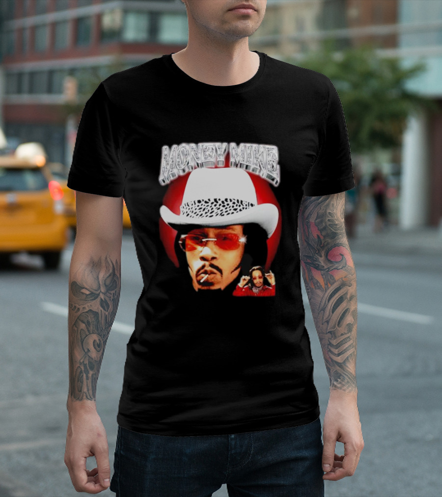 Money Mike Red Backdrop White Hat Sunglasses Iconic T-Shirt
