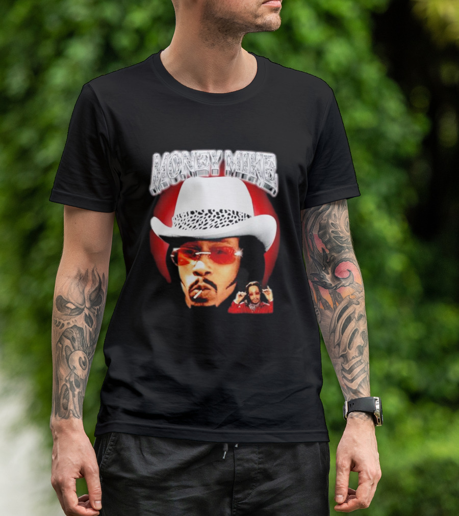 Money Mike Red Backdrop White Hat Sunglasses Iconic T-Shirt