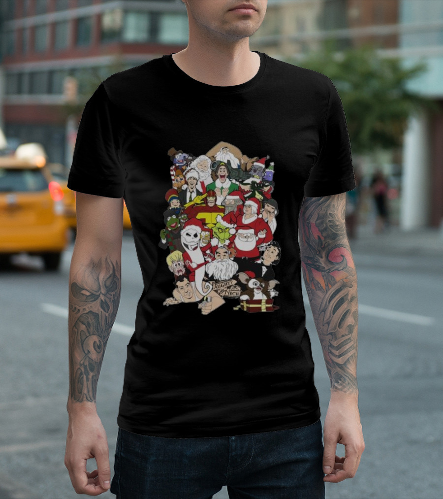 Naughty or Nice Christmas Chaos Characters Featuring Santa Grinch Gizmo Jack Frost T-Shirt