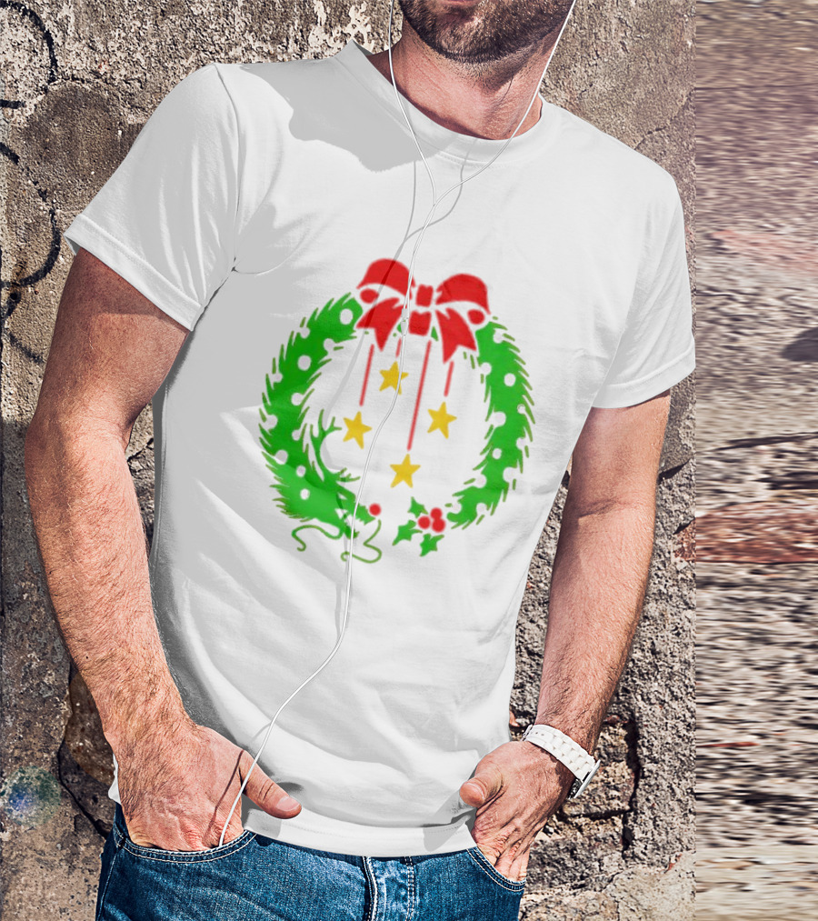 Christmas Wreath Dragon With Four Stars And Red Bow T-Shirt