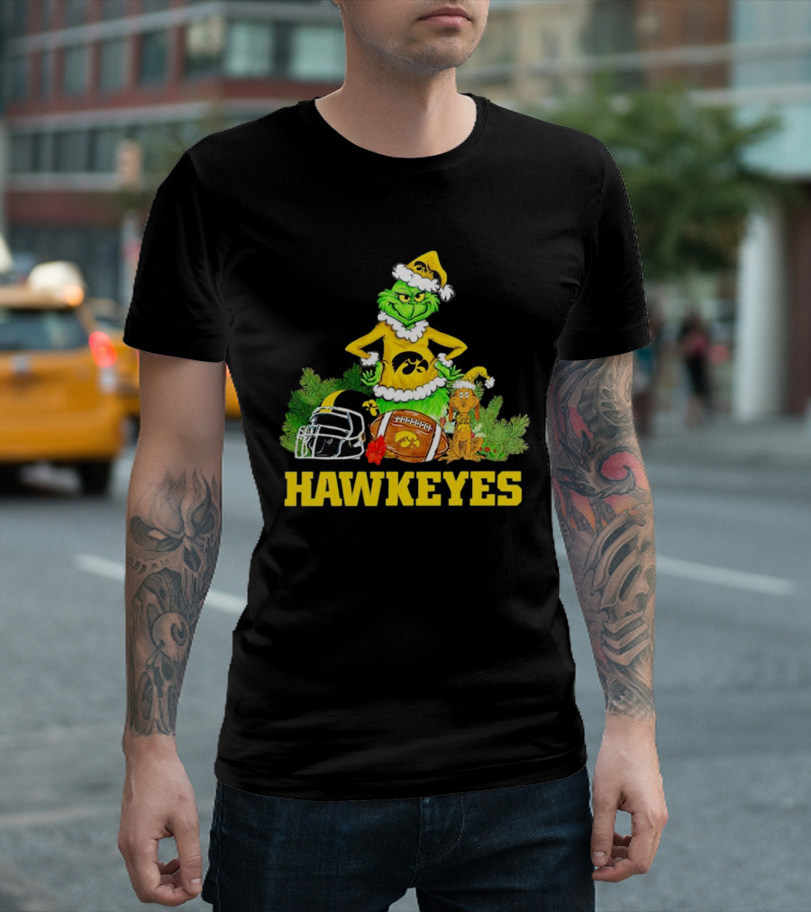 Grinch Hawkeyes Christmas Football Iowa T-Shirt