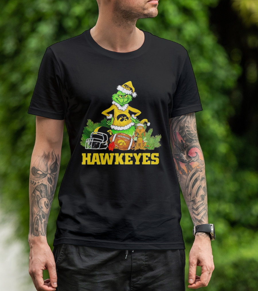 Grinch Hawkeyes Christmas Football Iowa T-Shirt