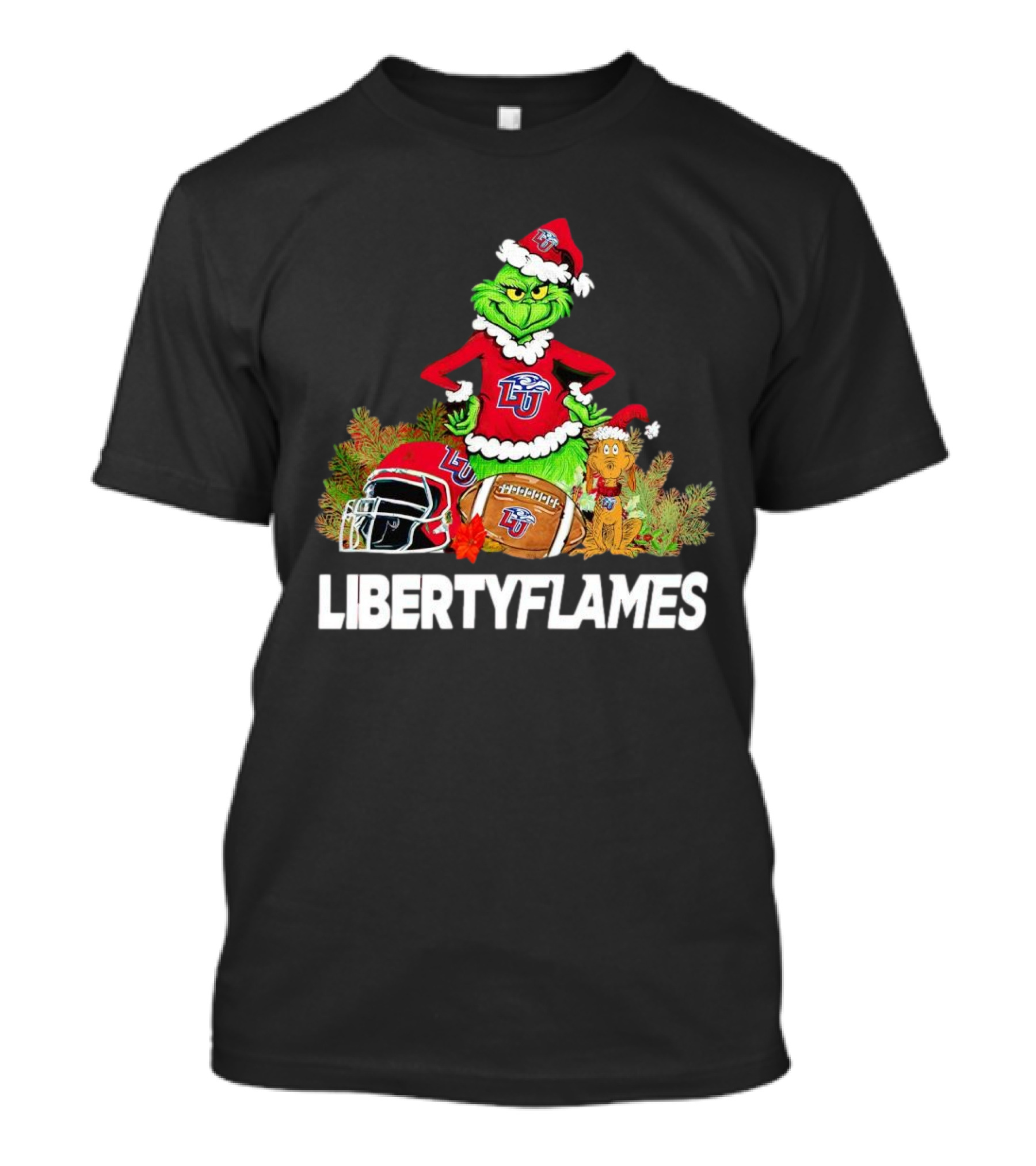 Grinch Liberty Flames Christmas Football FIU Santa Hat T-Shirt