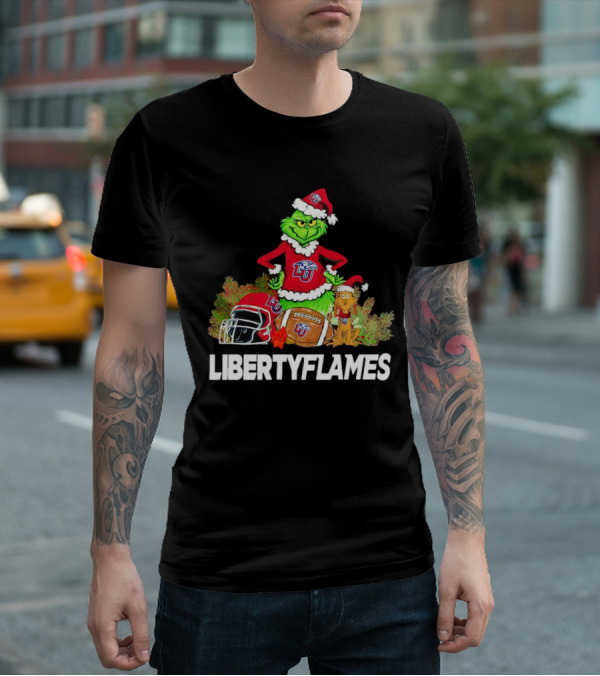Grinch Liberty Flames Christmas Football FIU Santa Hat T-Shirt