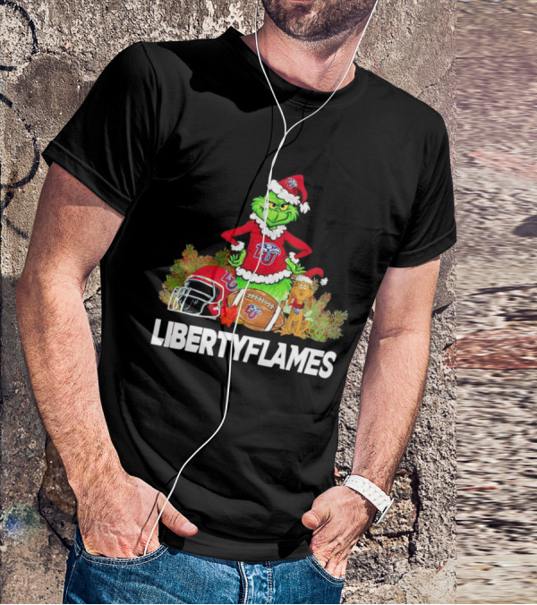 Grinch Liberty Flames Christmas Football FIU Santa Hat T-Shirt