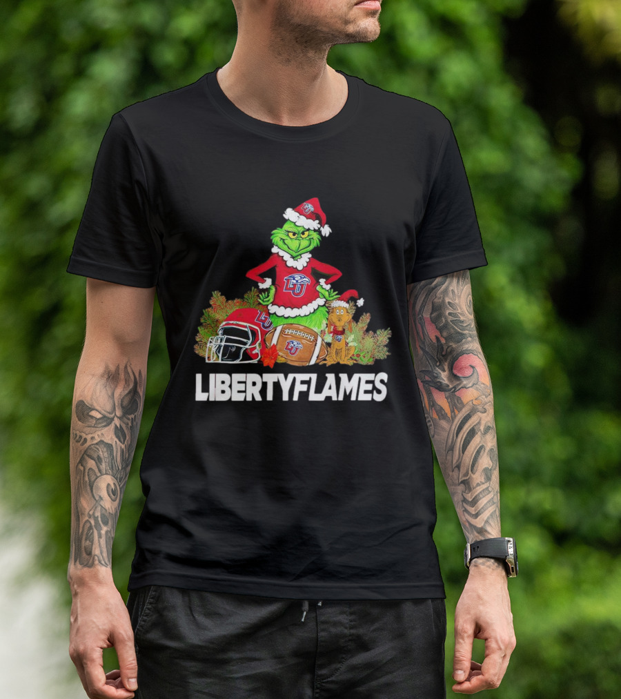 Grinch Liberty Flames Christmas Football FIU Santa Hat T-Shirt