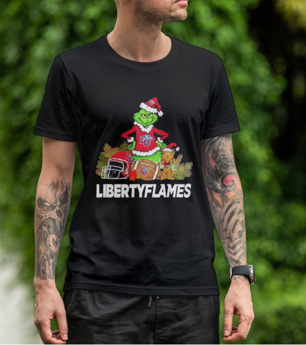 Grinch Liberty Flames Christmas Football FIU Santa Hat T-Shirt