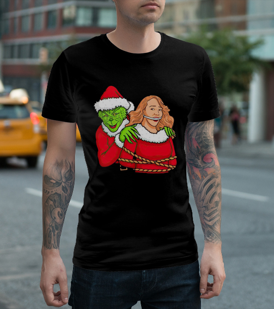 Grinch Ties Up Mariah Carey Christmas Santa Costume T-Shirt
