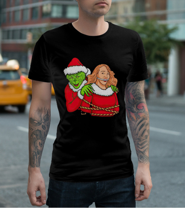 Grinch Ties Up Mariah Carey Christmas Santa Costume T-Shirt