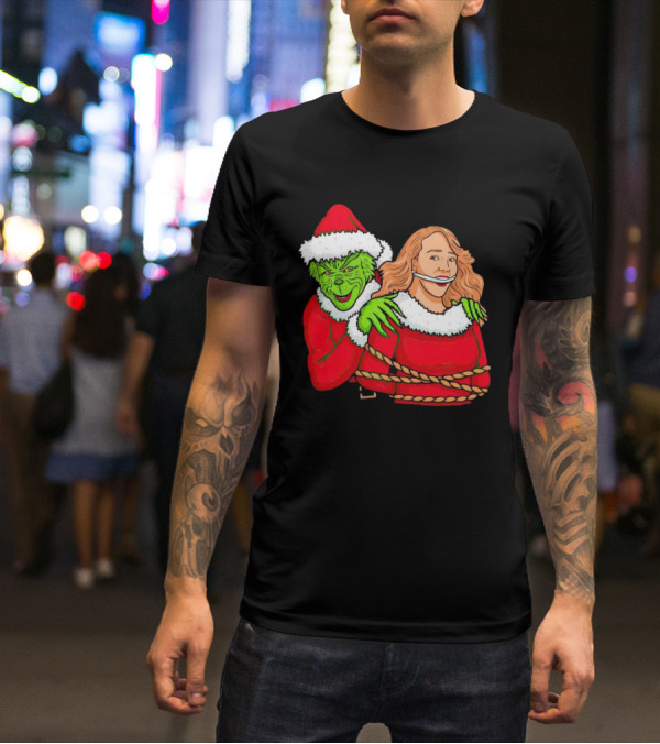 Grinch Ties Up Mariah Carey Christmas Santa Costume T-Shirt
