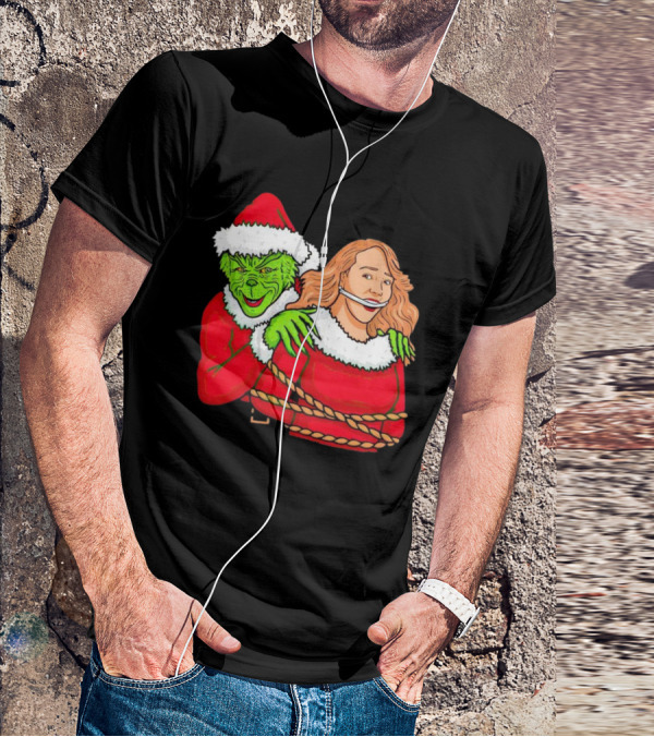 Grinch Ties Up Mariah Carey Christmas Santa Costume T-Shirt
