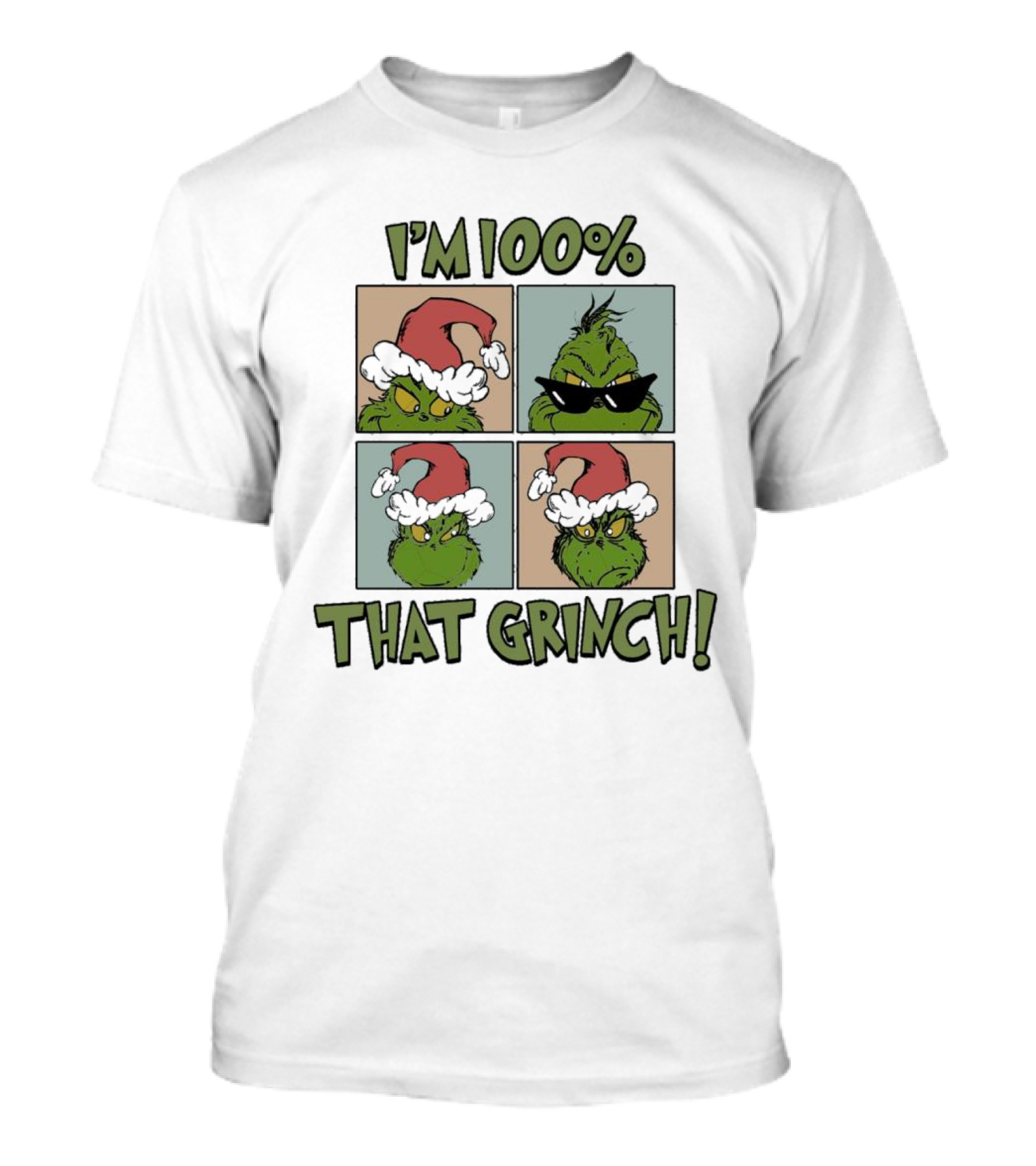 I'm 100% That Grinch Christmas Icon With Santa Hat And Sunglasses T-Shirt
