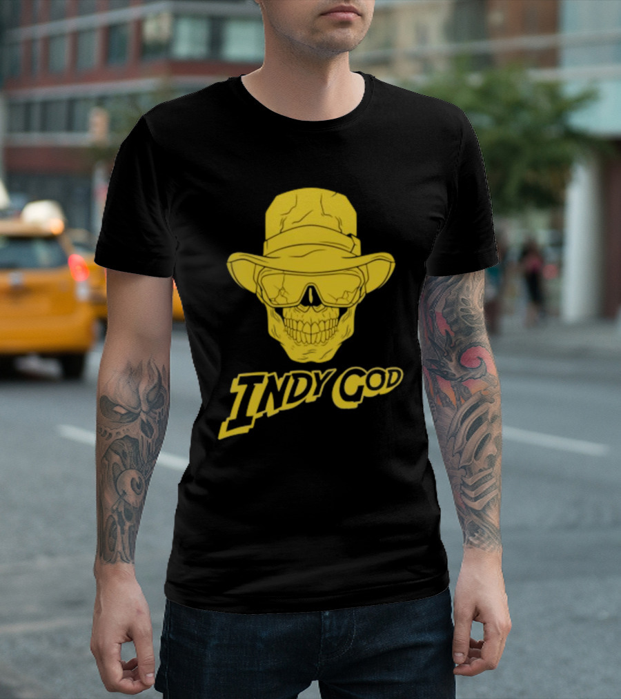 Matt Cardona Indy God Gold Skull with Hat and Sunglasses T-Shirt