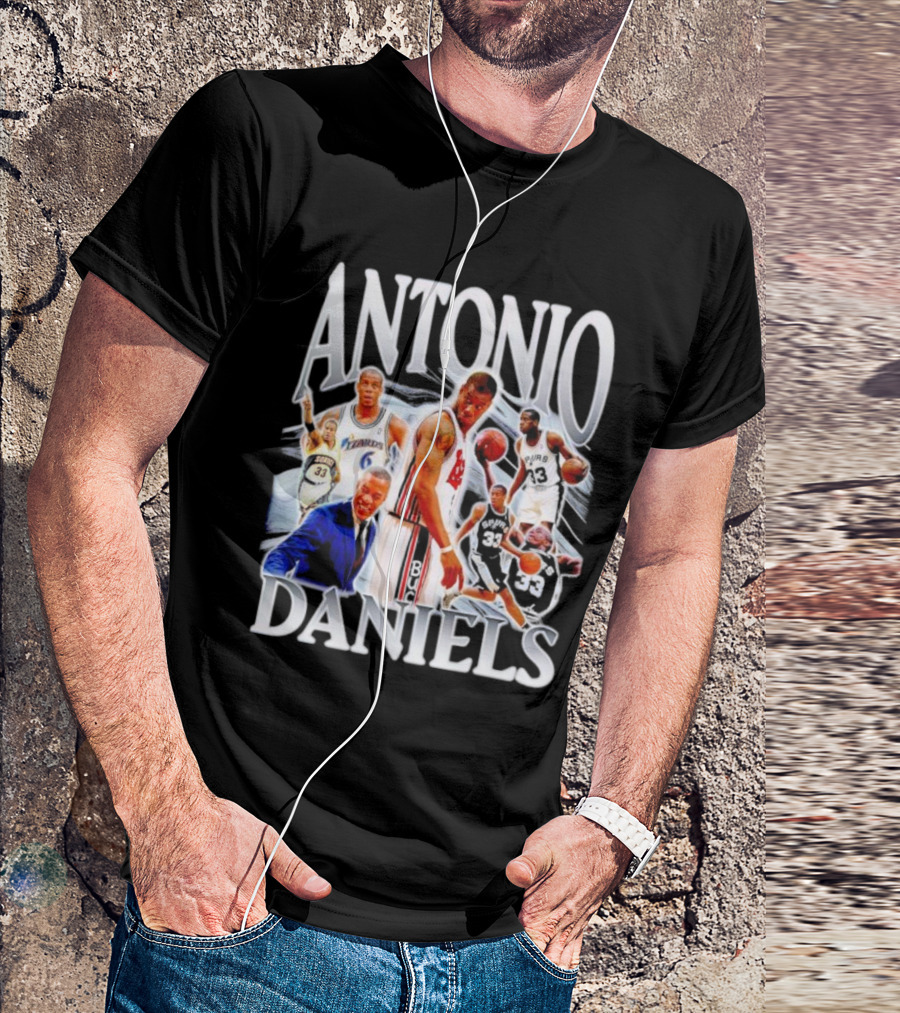 Antonio Daniels Retro NBA Basketball Collage Spurs Sonics Bucks Vintage T-Shirt