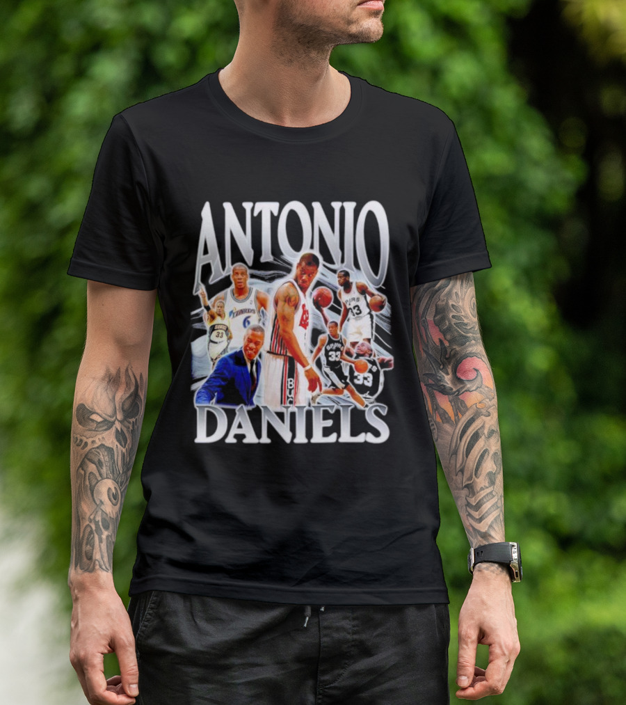 Antonio Daniels Retro NBA Basketball Collage Spurs Sonics Bucks Vintage T-Shirt