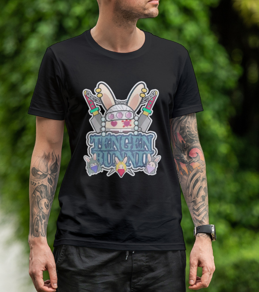 Tengen Bunnii Gang Anime Rabbit Warrior With Gem Headband And Swords T-Shirt