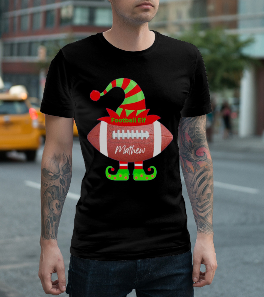 Football Elf Mathew Christmas Custom Name T-Shirt