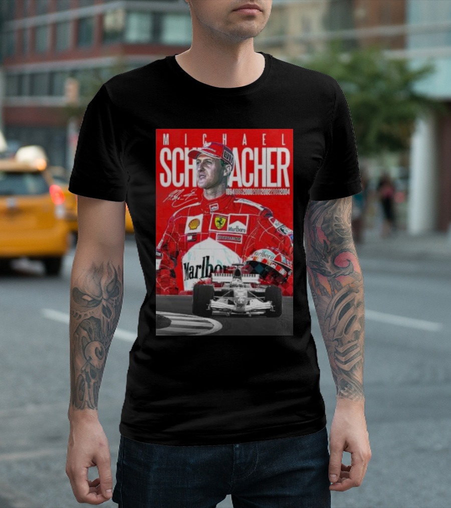 Michael Schumacher Formula 1 Champion Racing Ferrari Legend 1994 1995 2000 2001 2002 2003 2004 Marlboro Shell Bridgestone T-Shirt