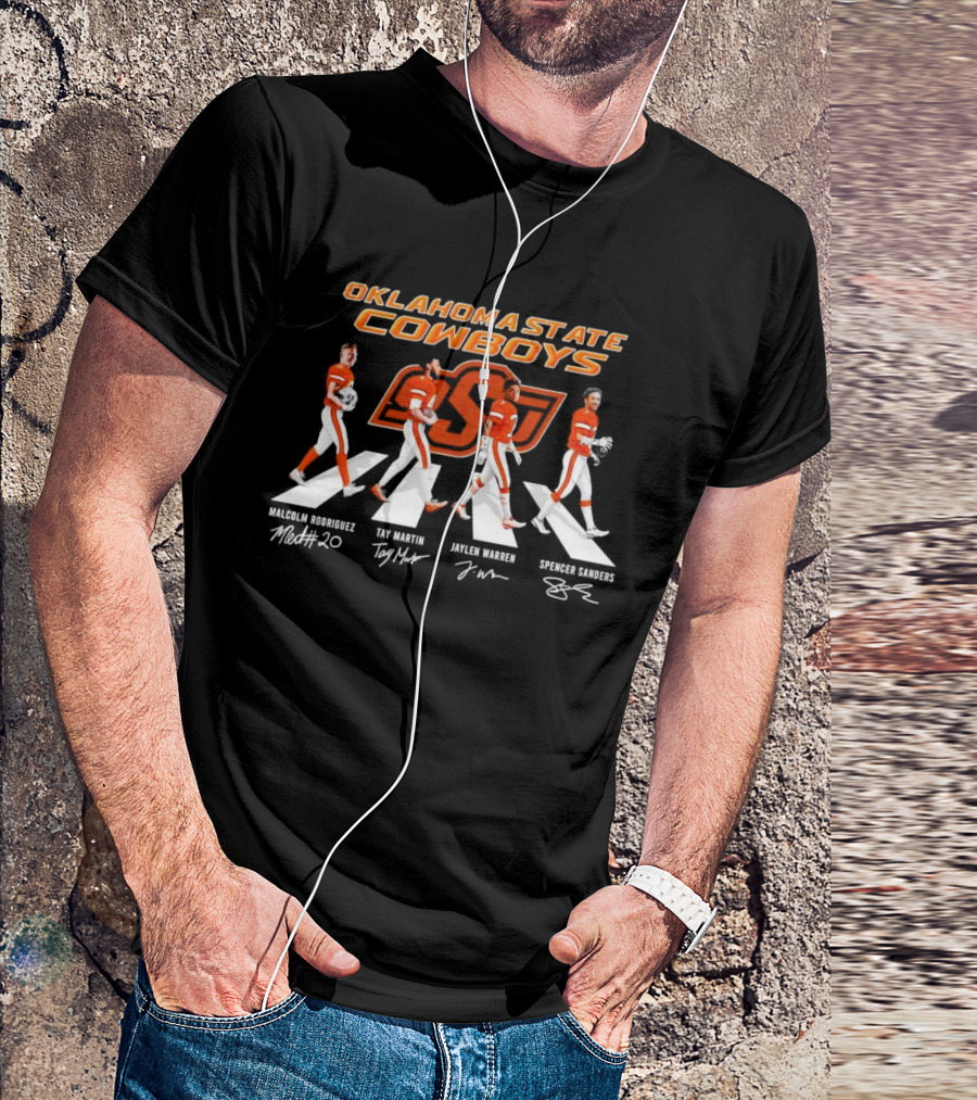 Oklahoma State Cowboys Malcolm Rodriguez Tay Martin Jaylen Warren Spencer Sanders Signatures Football T-Shirt