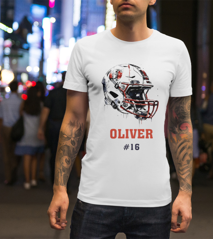 Oliver Personalized Helmet Football Custom Name #16 T-Shirt
