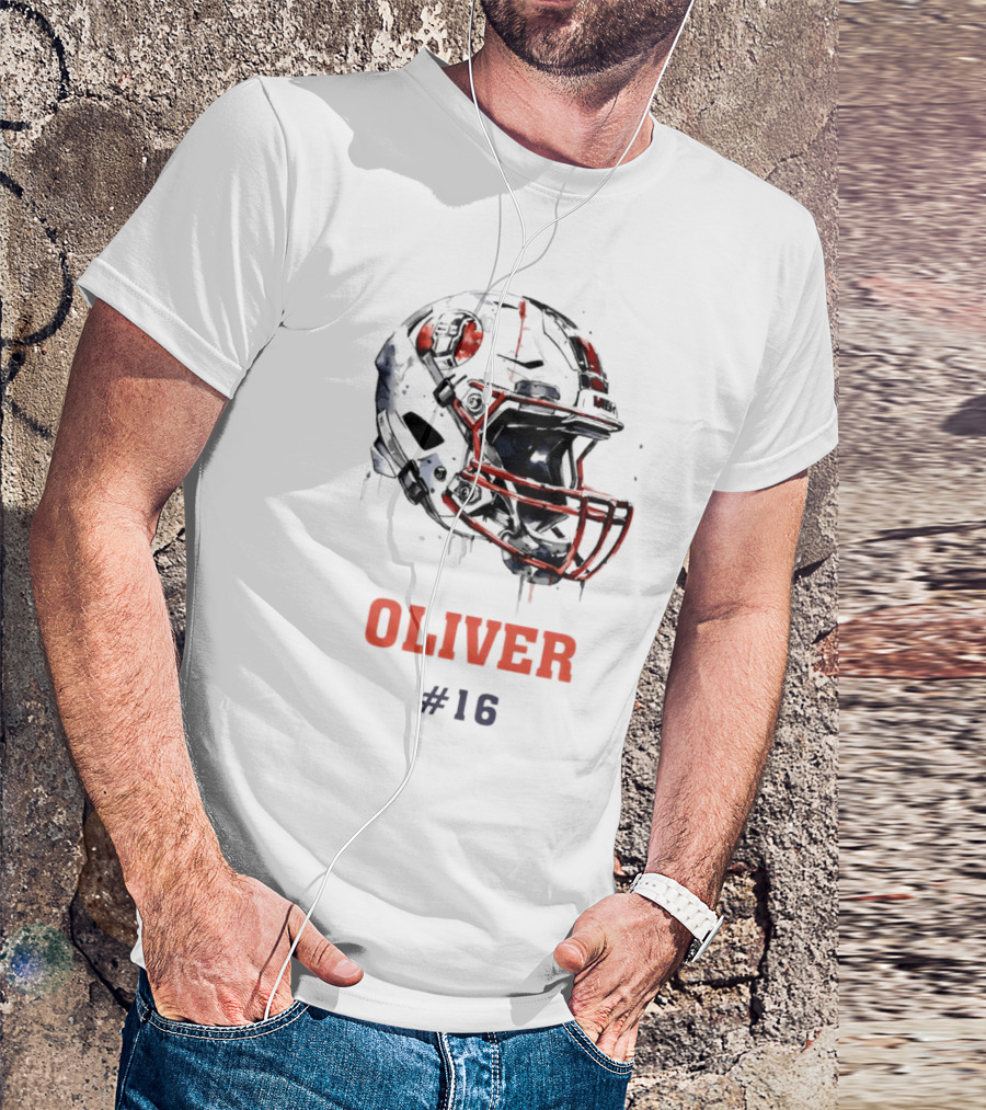 Oliver Personalized Helmet Football Custom Name #16 T-Shirt