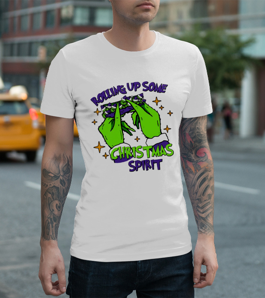 Rolling Up Some Christmas Spirit With Purple Grinch Hand T-Shirt