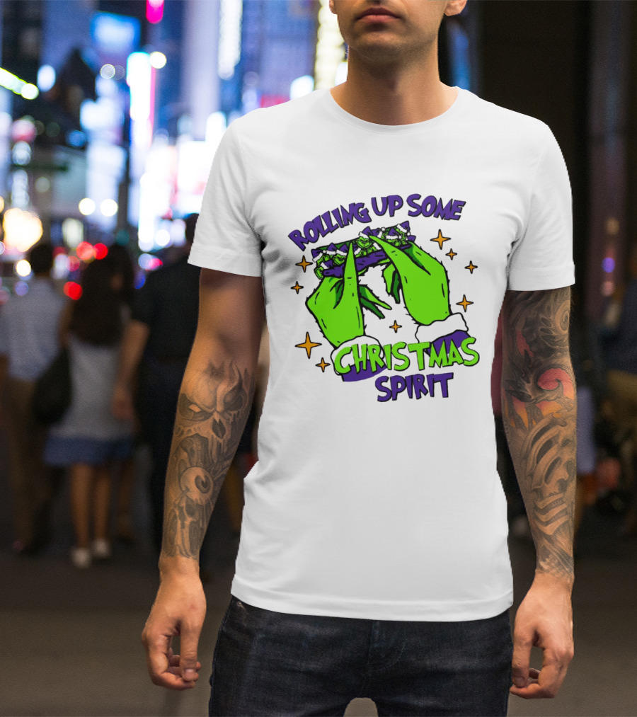 Rolling Up Some Christmas Spirit With Purple Grinch Hand T-Shirt
