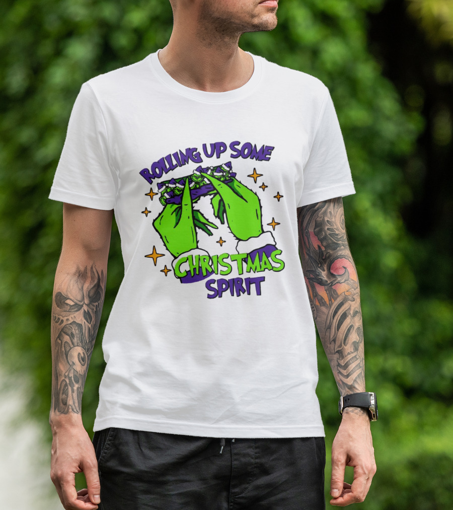 Rolling Up Some Christmas Spirit With Purple Grinch Hand T-Shirt