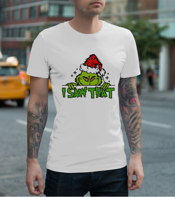 Santa Grinch I Saw That Christmas Pixel Art Holiday T-Shirt