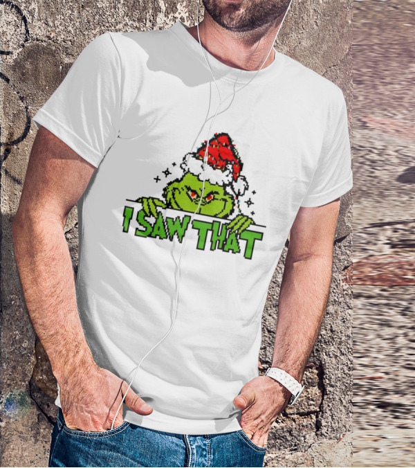 Santa Grinch I Saw That Christmas Pixel Art Holiday T-Shirt
