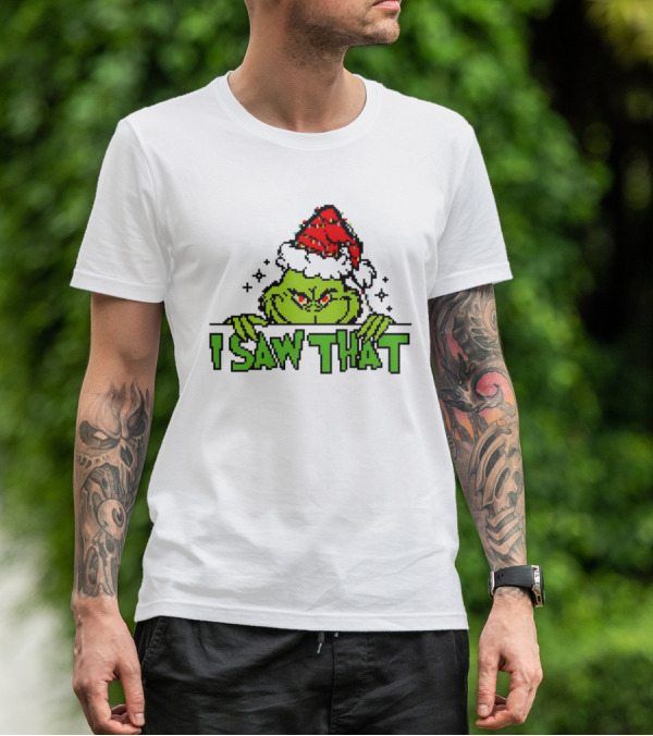 Santa Grinch I Saw That Christmas Pixel Art Holiday T-Shirt